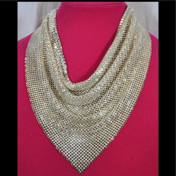 Whiting & Davis VINTAGE SIGNED Mesh bib Chain Necklace sparkly earring 1940’s - Picture 7 of 14
